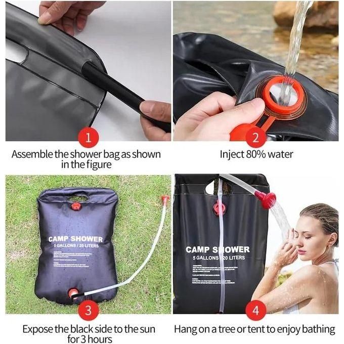 {OFFER!! OFFER!!} 20L Camp Shower Bag Solar Energy Heated Portable Folding Outdoor Bath Bag Travel Hiking Climbing PVC Water Bag