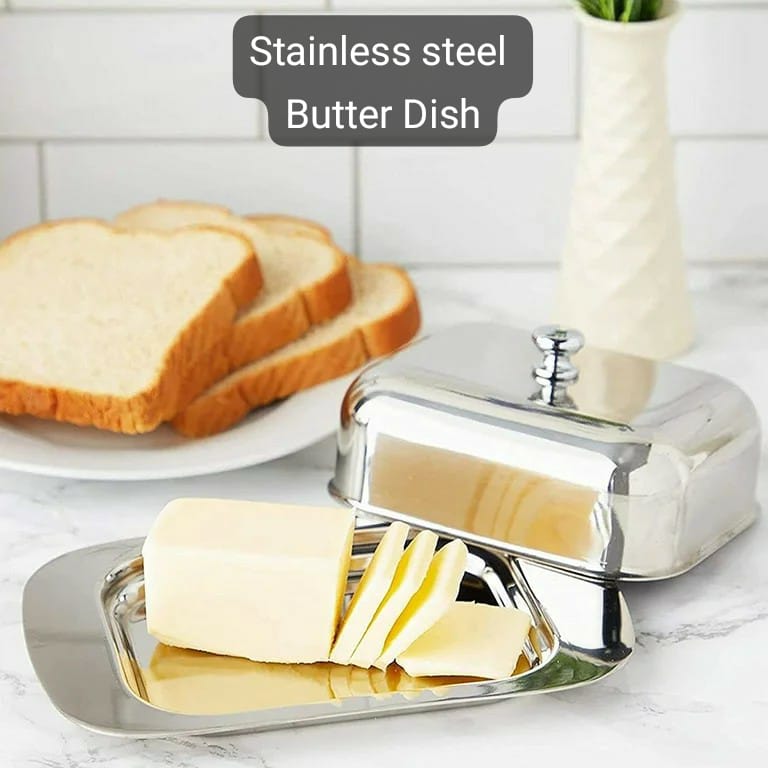Metal Butter Dish with Lid, Butter Dish Stainless Steel, Butter Dish, Butter Cooler dish, Butter storage Box for Restaurant, Home, Silver