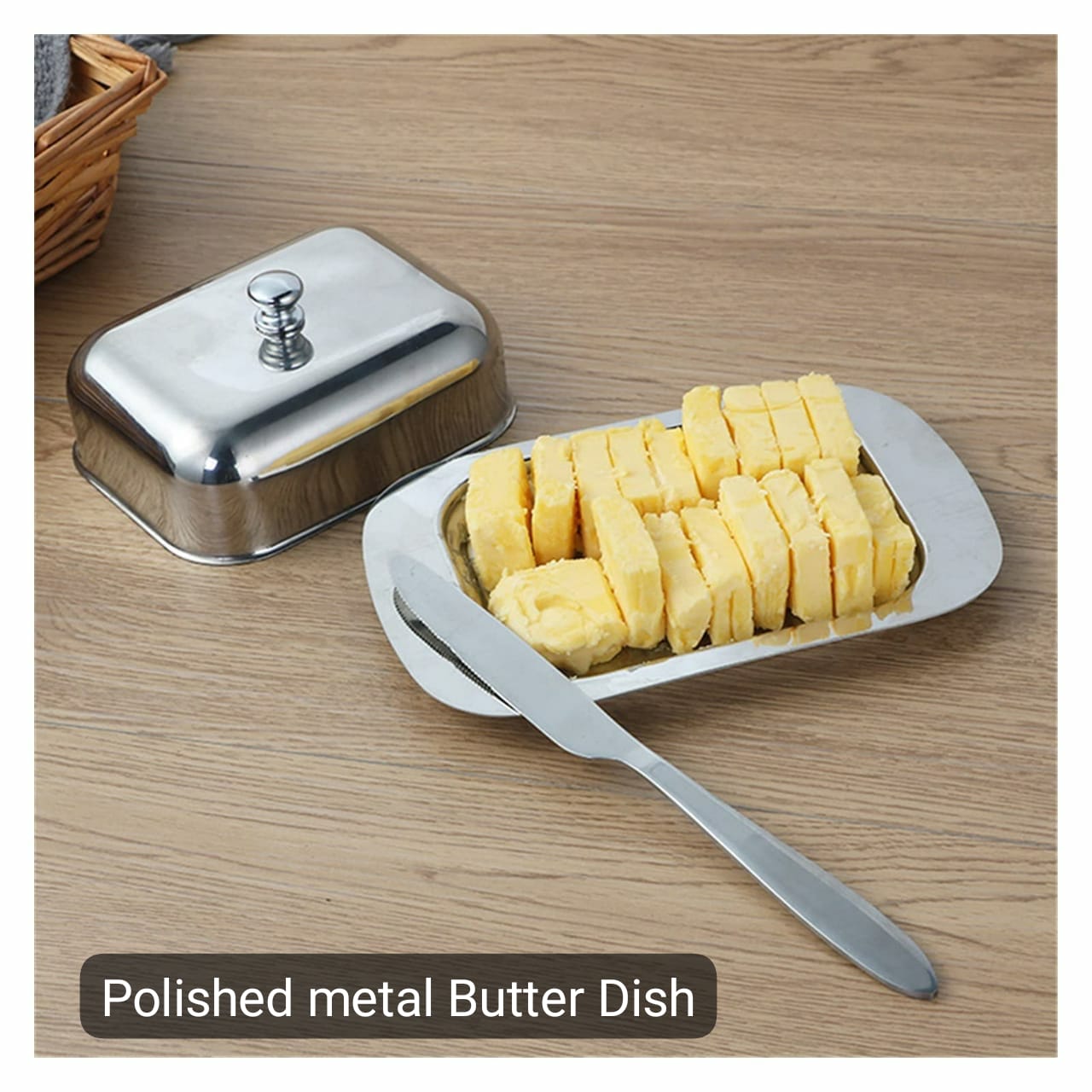 Metal Butter Dish with Lid, Butter Dish Stainless Steel, Butter Dish, Butter Cooler dish, Butter storage Box for Restaurant, Home, Silver
