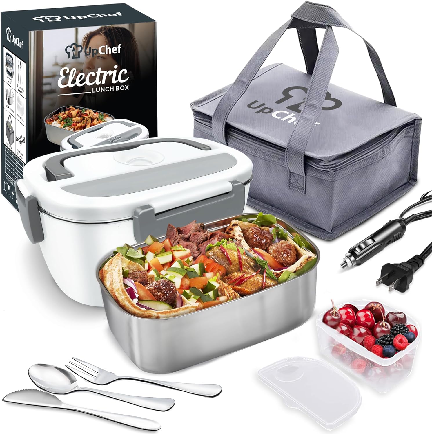 [NEW ARRIVALS!!] electric Lunch Box, 12V 24V 110V Portable Food Warmer Heated Lunch Box for Adults Reheating Meals in Car/Truck/Office/Travel, Leakproof, with 2L SS Container