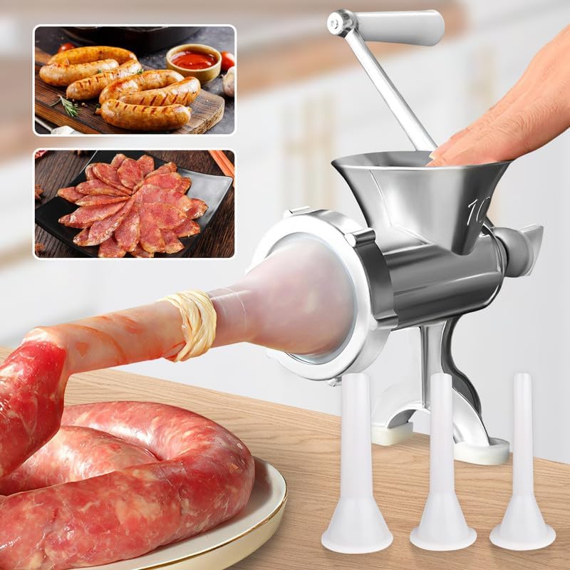 [NEW ARRIVALS!!] Meat Grinder Manual Mincer - Manual Meat Grinder Sausage Maker Table Mount Pork Mincer Sausage Stuffer Funnel Make Homemade Burger Patties Hand Operated Kitchen Tool
