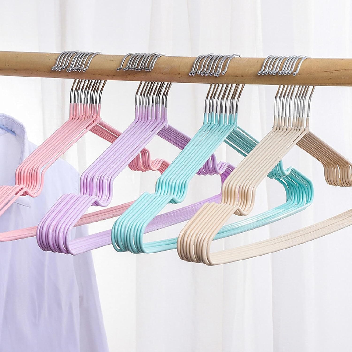 JUMUIYA 10PCS Strong Clothes Hanger Stainless Steel with rubber, Rubber coated hanger,  coating non-slip Drying Hanger Metal Coat Hanger with rubber coating, suit, blouse, jacket hanger shirt hanger p