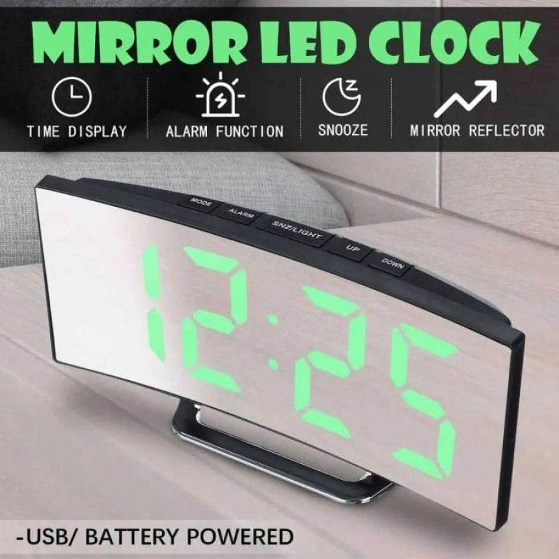 [NEW ARRIVALS!!] Digital Alarm Clock for Bedrooms, Digital Clock with Modern Curved Design, Conspicuous Blue LED Numbers, 5 Levels Brightness+Off, 2 Volume, 3 Alarm Tones, Snooze, Power-Off Memory