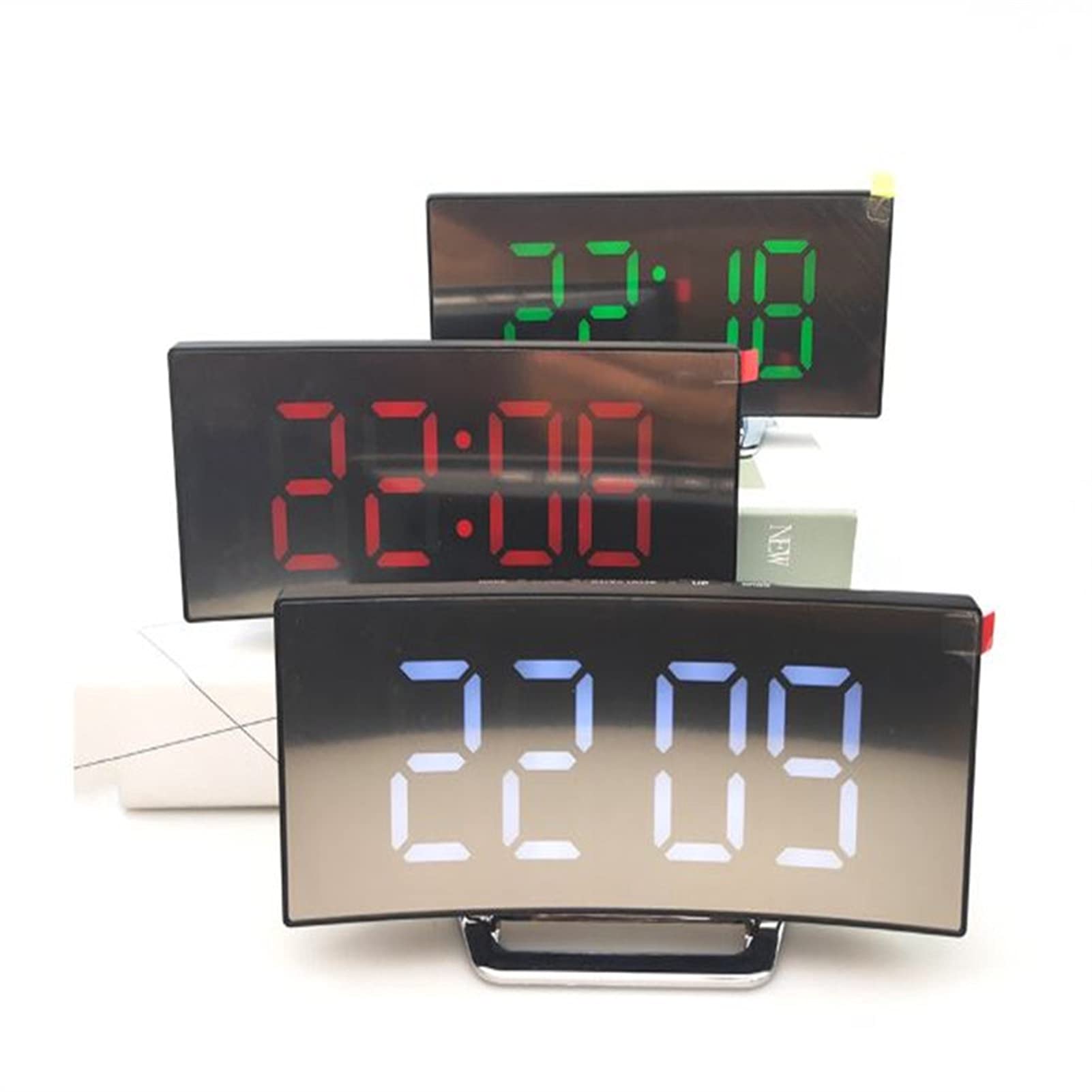 [NEW ARRIVALS!!] Digital Alarm Clock for Bedrooms, Digital Clock with Modern Curved Design, Conspicuous Blue LED Numbers, 5 Levels Brightness+Off, 2 Volume, 3 Alarm Tones, Snooze, Power-Off Memory