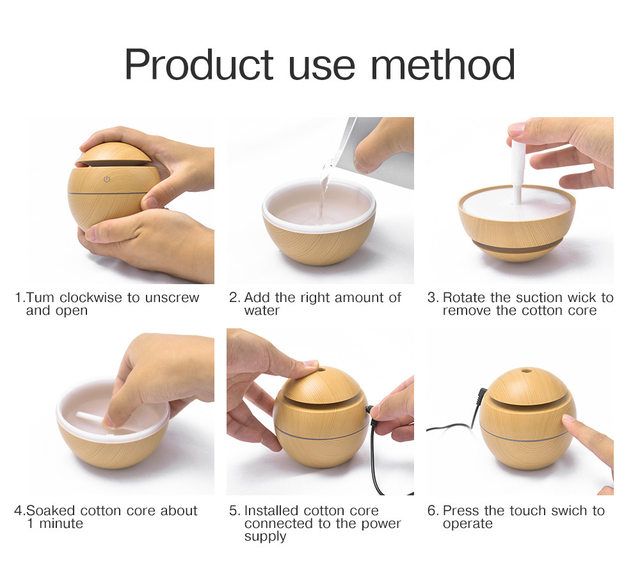 Ultrasonic Air Humidifier, Air Emission USB, Luminous LED, Wood Grain, Main Electric Oil Diffuser for Spices, Aromatherapy*run time is 5hours