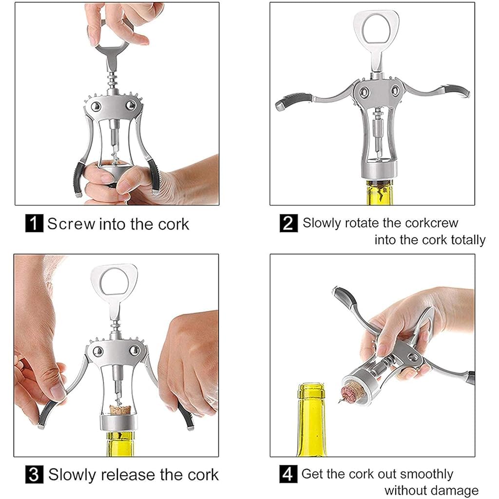 JUMUIYA Wing Corkscrew Wine Opener Professional Multifunctional All-in-One Wine Bottle Opener and Beer Bottle Opener. Strong Stainless Steel Zinc Alloy. Won't Split or Crumble Cork