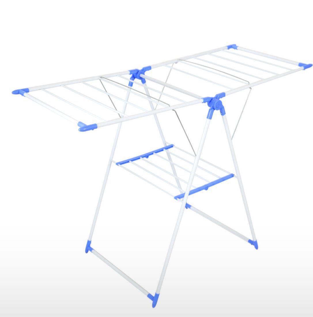 3-tier Foldable Clothes Drying Rack, Height Adjustable Movable Laundry Rack, Stainless Steel Hanger Dryer for Indoor Balcony
