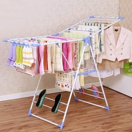 3-tier Foldable Clothes Drying Rack, Height Adjustable Movable Laundry Rack, Stainless Steel Hanger Dryer for Indoor Balcony