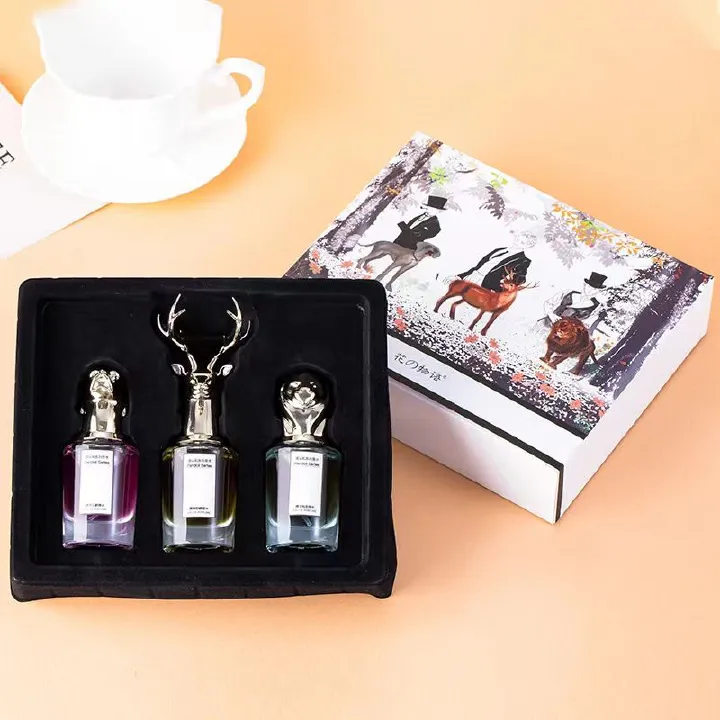 3pcs set aristocratic beast head perfume for men and women durable fresh flower and fruit fragrance exquisite gift box set
