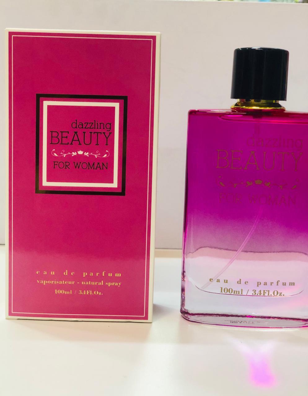 DAZZLING BEAUTY PERFUME beautify and timeless blend of musk, jasmine and freesia caressed by soft layers of red rose petals, sprinkled with hints of lime, grapefruit and mandarin for a magical touch.