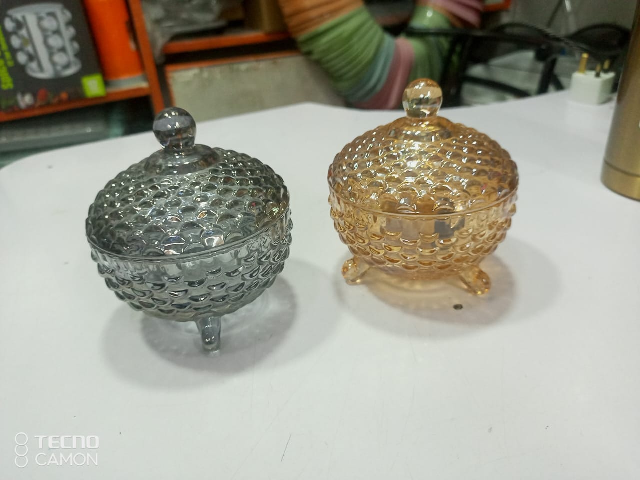 Crystal Glass Candy Dish with Lid, Royal Embossed Footed  Sugar Dish  Bowl Small Sugar Bowl