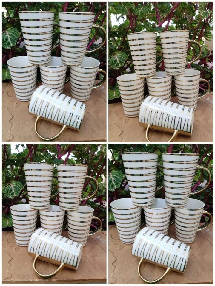 MUGS/CUPS. 6pc GOLDEN home quality ceramic mugs best quality With golden rings trim pattern