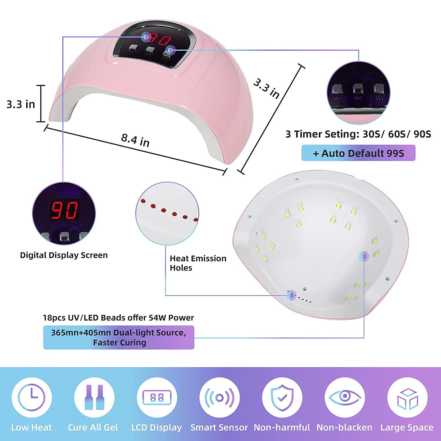 USB 2 in1 LED nail dryer + electric nail kit. UV Led Nail Lamp, 54W Nail Polish Dryer Automatic Sensor Nail Dryer Gel Nail Polish Dryer Curing Lamp 18 LEDs Beads, 3 Timers Auto for UV Gel Nail Polish