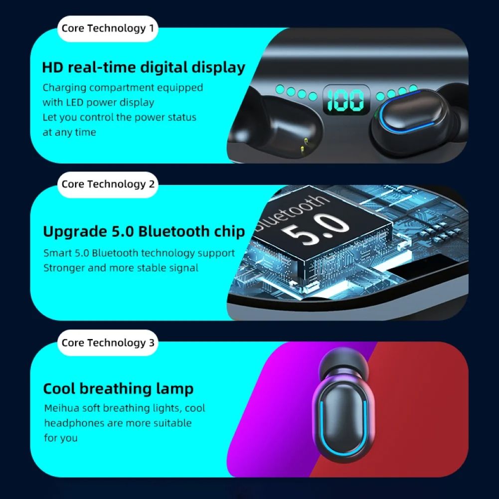 T11 TWS Bluetooth 5.0 IPX7 Waterproof 9D Stereo LED Screen Wireless Earphones tereo Earphone Sport Blutooth Headset Charging