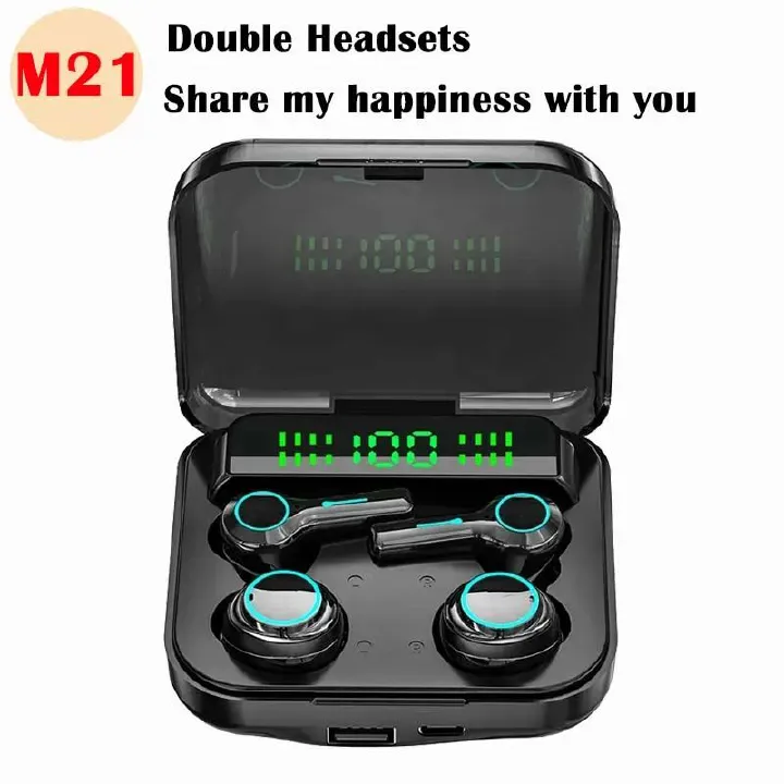 M21 TWS Wireless Bluetooth Headphones Couple Earbuds Touch Earphones Stereo Sports LED Display 9D Four Headset for Double People