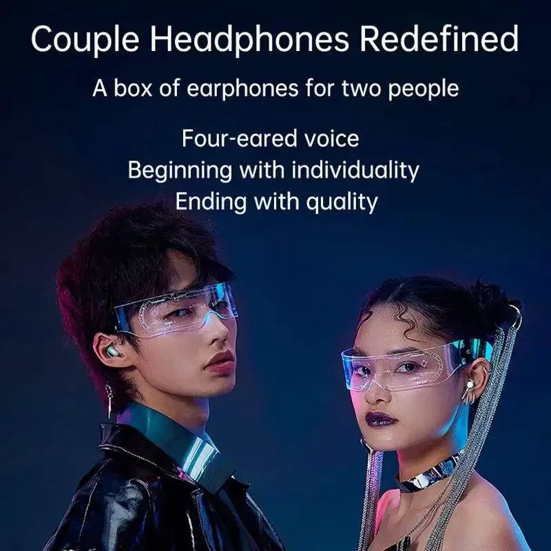M21 TWS Wireless Bluetooth Headphones Couple Earbuds Touch Earphones Stereo Sports LED Display 9D Four Headset for Double People