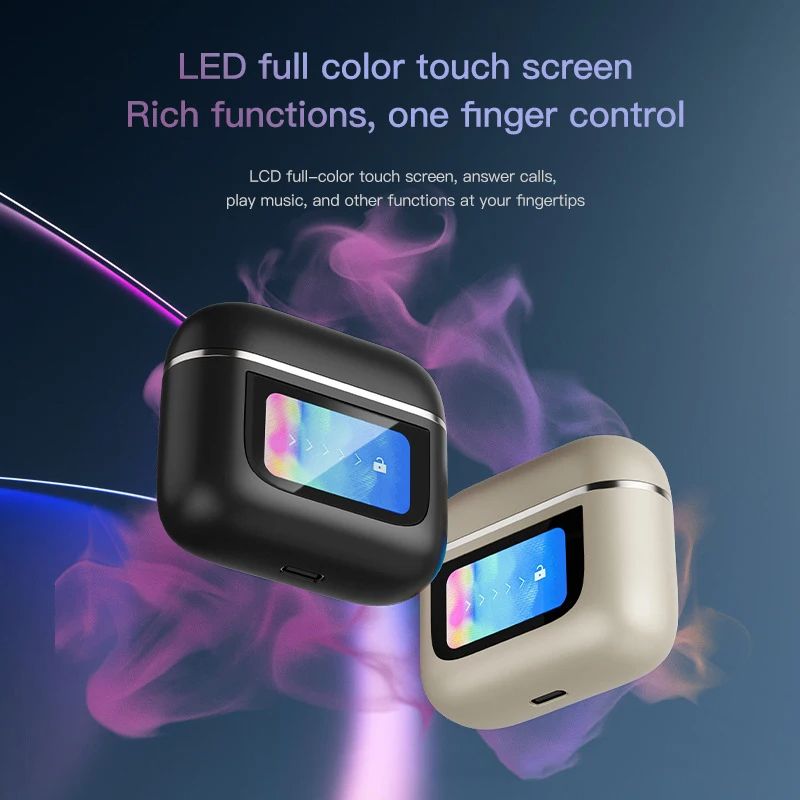 V8 Full Color Smart Screen Bluetooth Earphones HIFI In Ear Active Noise Cancellation LCD Touch IPX4 Waterproof Sports Earbuds