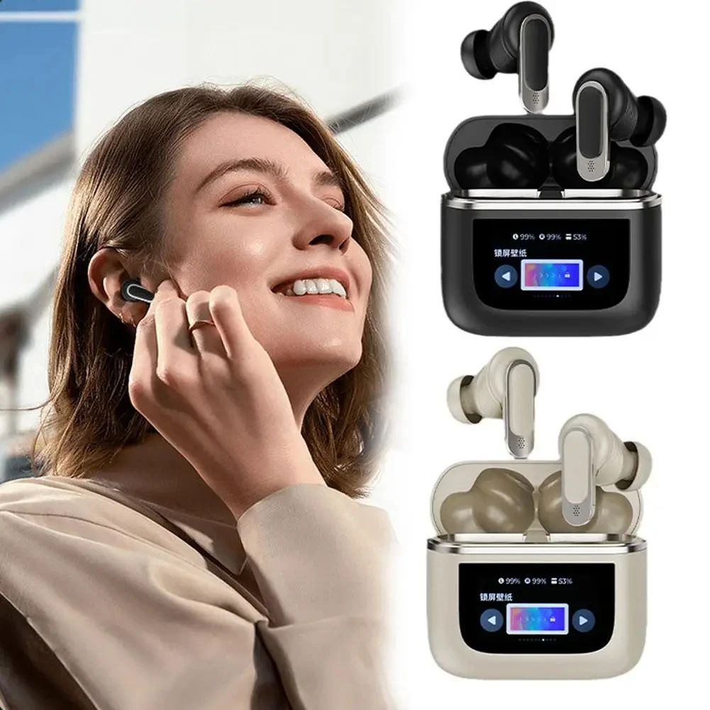 V8 Full Color Smart Screen Bluetooth Earphones HIFI In Ear Active Noise Cancellation LCD Touch IPX4 Waterproof Sports Earbuds