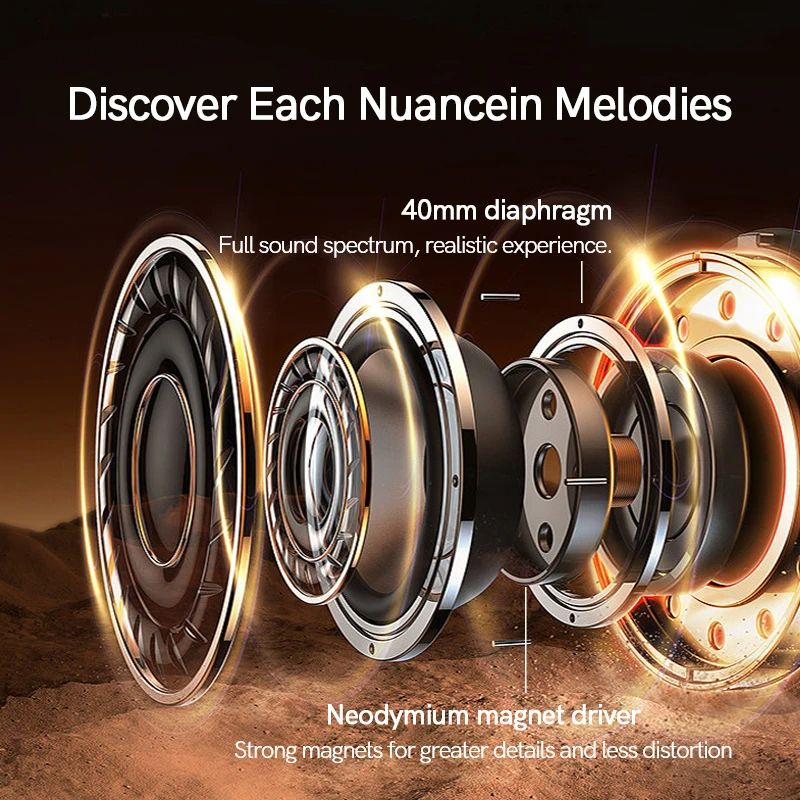 D-910 Wireless Noise Reduction Earphones Bluetooth 5.3 Earphones 40mm Driver Foldable Headphones