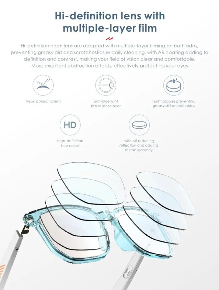 New H2 Smart Bluetooth Glasses Man Women Glasses Sport Otdoor Music Hands-Free Calling Anti-Blue Eyeglasses IP67 for Android Iphone