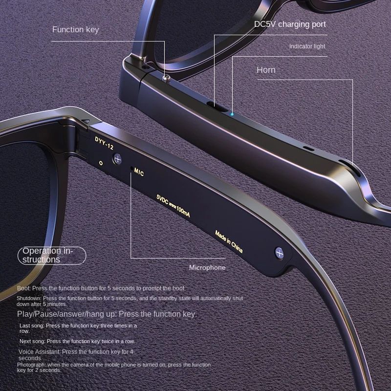 New DYY-12 Wireless Music Talk Casual Bluetooth Headset Glasses Polarised Sunglasses