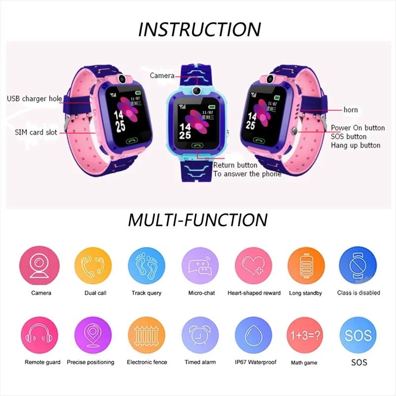 Q12 Kids Smart 2G Call Phone Watch Waterproof Mother Children GPS Monitor Boy Girls SOS Child Sports Digital Watches Tracker