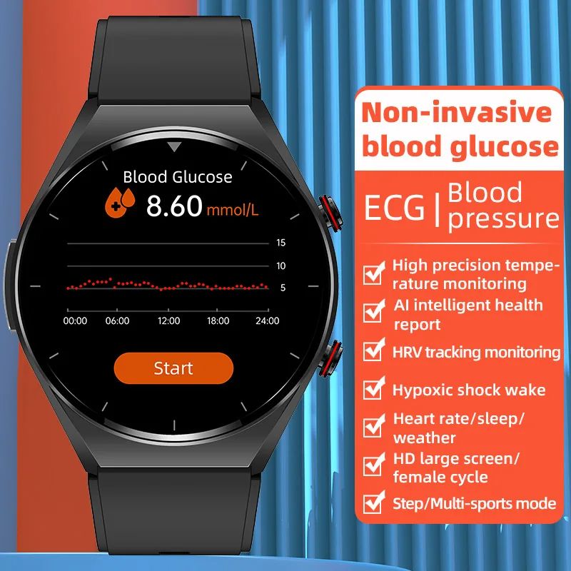 Smart Health Fitness Tracker ECG SpO2 Blood Glucose Pressure Watch Men Women Blood Sugar Monitor Smartwatch For Android IOS