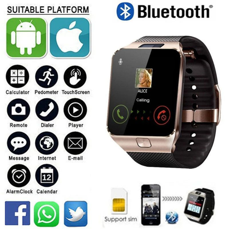 DZ09 Professional Smart Watch Support TF Card SIM Sleep Monitor Fitness Tracker Remote Control Music Camera Watch For Android