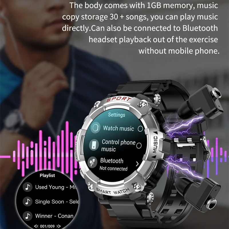 Smart Watch T96 Men TWS Earphone 1.52inch Amoled 3 IN 1 Local Music Player Wireless Headset Bluetooth Call Earbuds Smartwatch