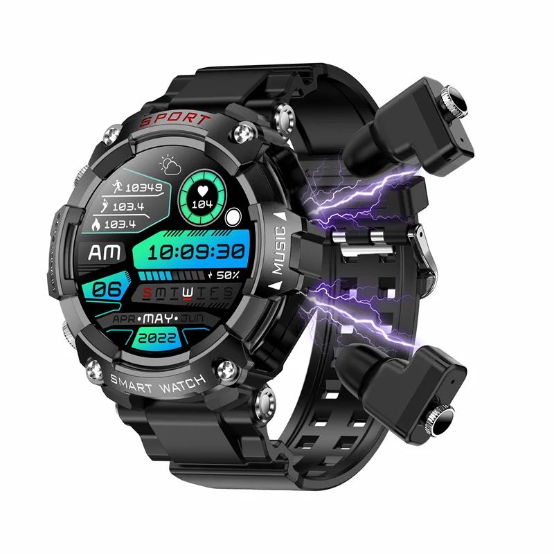 Smart Watch T96 Men TWS Earphone 1.52inch Amoled 3 IN 1 Local Music Player Wireless Headset Bluetooth Call Earbuds Smartwatch