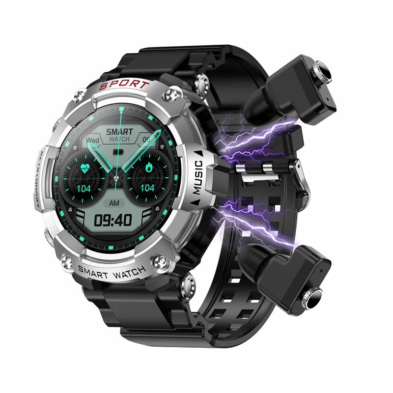 Smart Watch T96 Men TWS Earphone 1.52inch Amoled 3 IN 1 Local Music Player Wireless Headset Bluetooth Call Earbuds Smartwatch