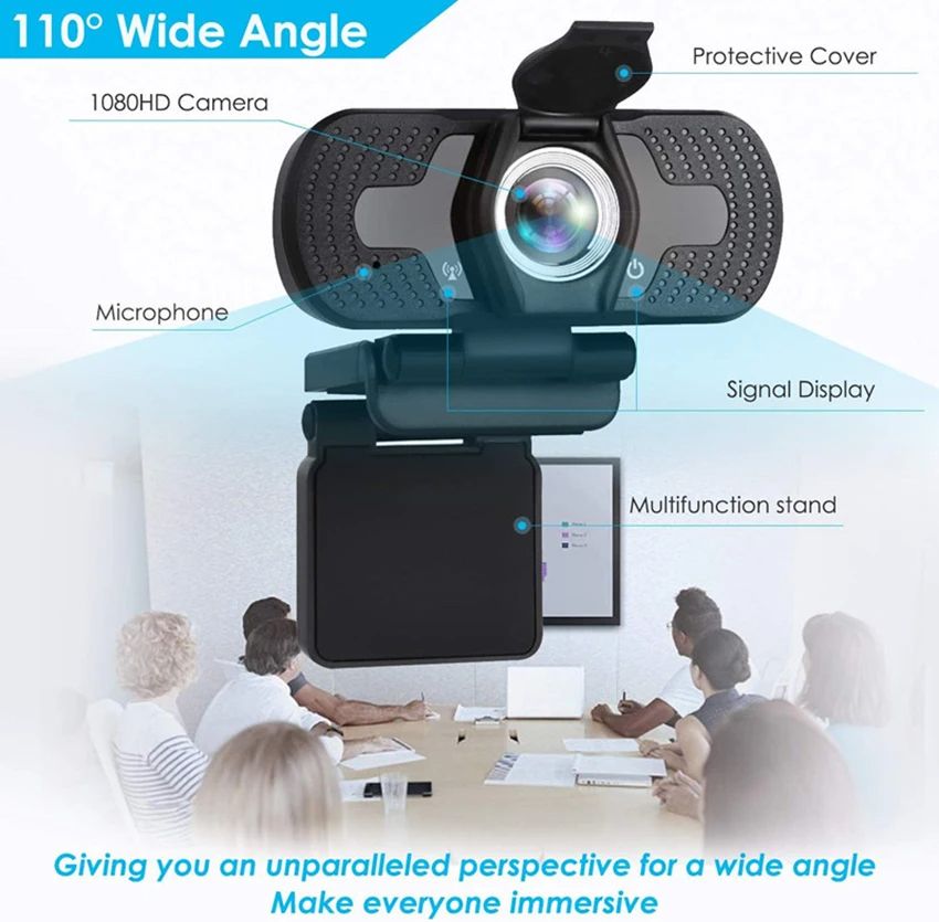 1080P Computer Camera Built-in 110 ° Wide Angle and Microphone for Most System Applications and Can Be Installed on The Monitor