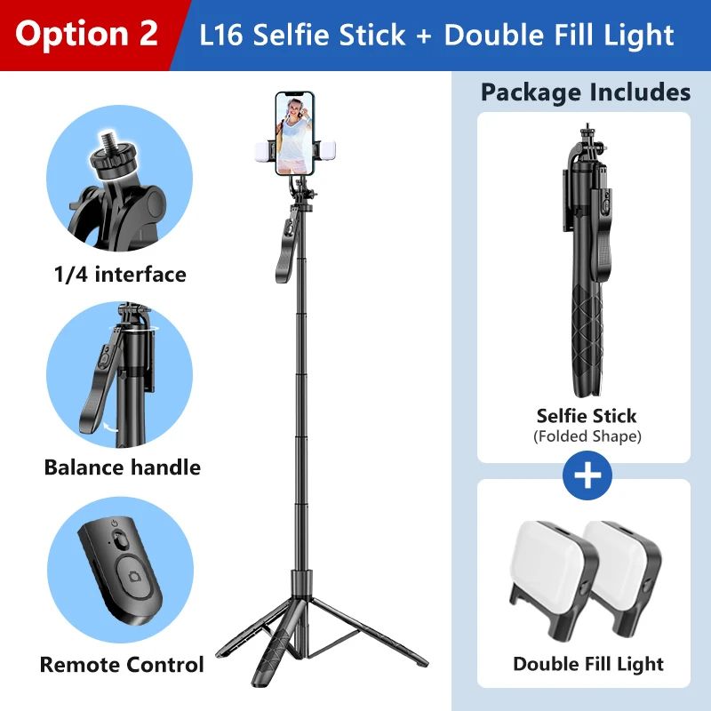 L16 1530mm Wireless Selfie Stick Tripod Stand Foldable Monopod for Gopro Action Cameras Smartphones Balance Steady Shooting Live