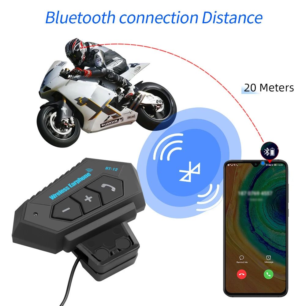 BT12 Bluetooth Motorcycle Helmet Headset Headphone Wireless Motor Bike Handsfree Stereo Earphone Speaker Auto/Manual Call