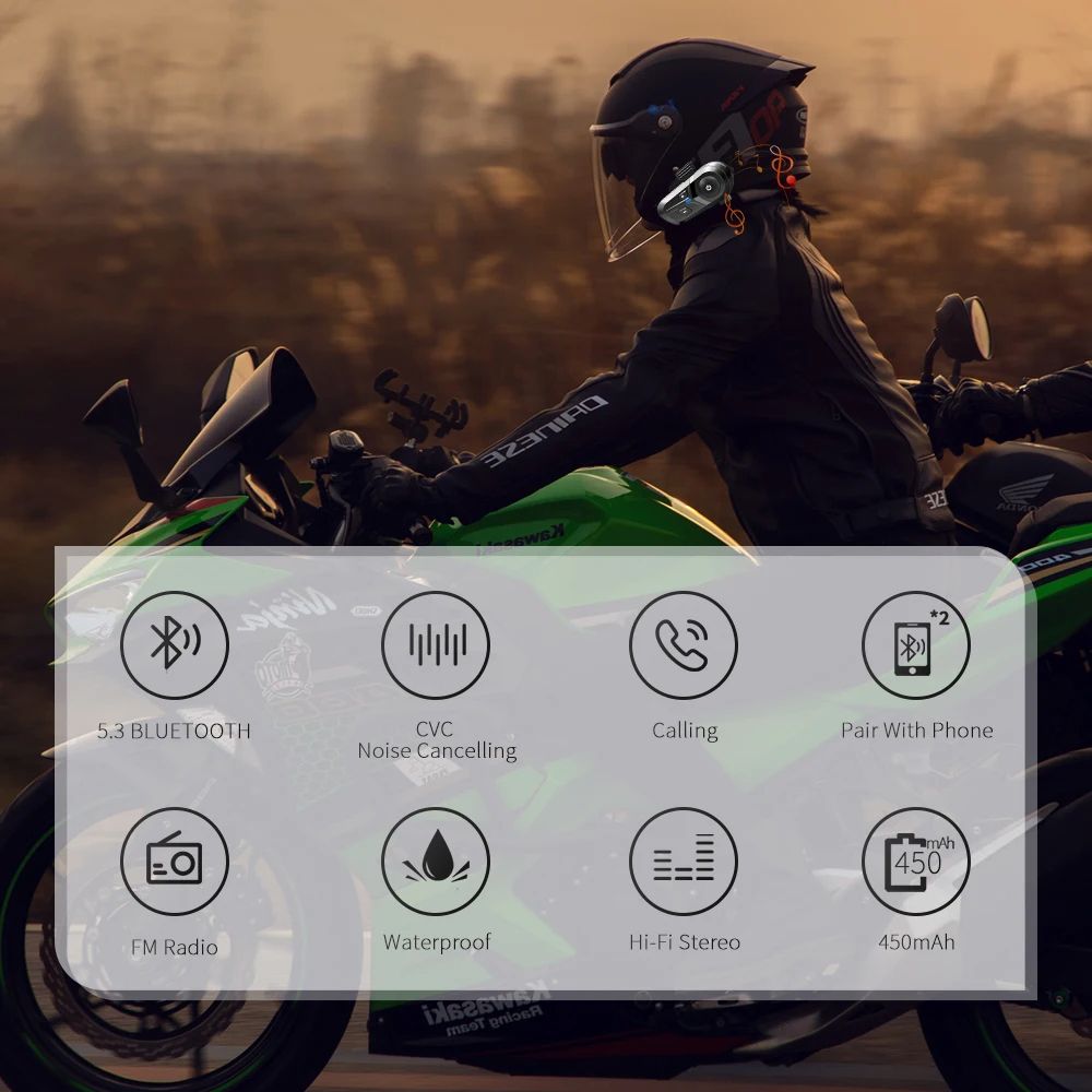 Bluetooth 5.3 Wireless Motorcycle Helmet Headset Hands-free Call Phone Motorcycle Waterproof Earphone Music Player Moto Helmet