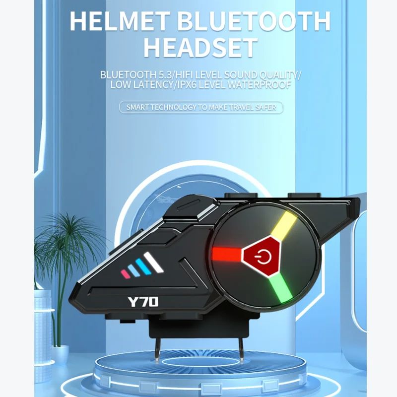 Y70 Bluetooth 5.3 Motorcycle Helmet Headset IP65 Waterproof Wireless Earphones Hands Free Call Music Headphones