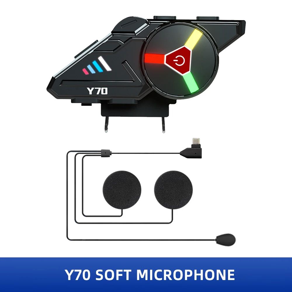 Y70 Bluetooth 5.3 Motorcycle Helmet Headset IP65 Waterproof Wireless Earphones Hands Free Call Music Headphones
