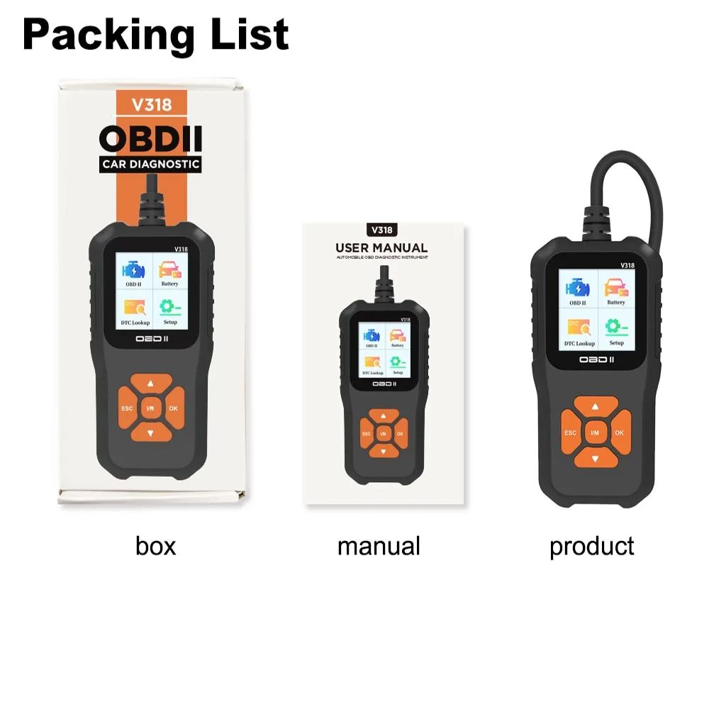 V318 Auto Diagnostic Tool Scanner Automobile Battery Tester OBD2 Automobile Clear Fault Detects Support Multiple Languages