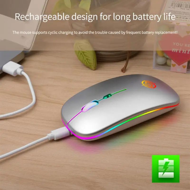 Luminous Wireless Mouse RGB Rechargeable Mouse Wireless Computer Silent Mouse LED Backlit Ergonomic Gaming Mouse For Laptop PC