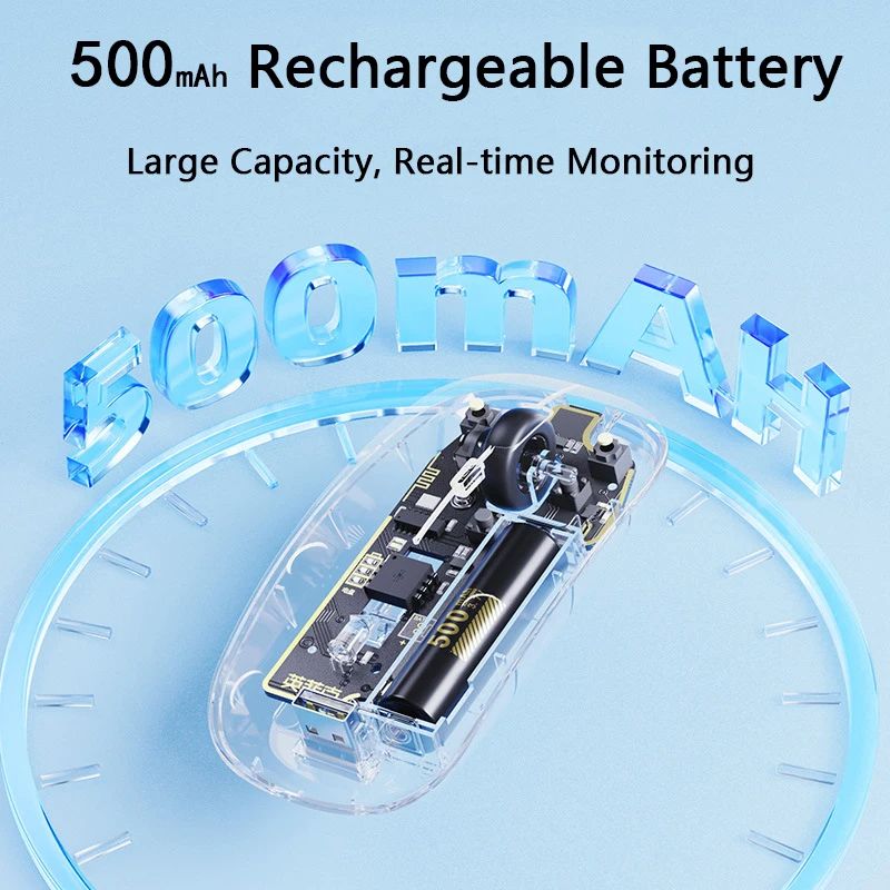 Rechargeable Wireless Mouse Display Battery Level 1600DPI Silent Transparent Mouse Ergonomic Optical Mice for PC Laptop