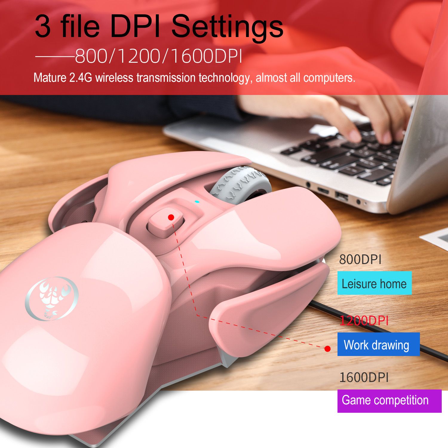 T37 Wireless Mouse USB1600dpi Rechargeable Office USB Mouse 2.4G Optical Mouse, Ergonomic Mouse for Laptop Desktop Sleep