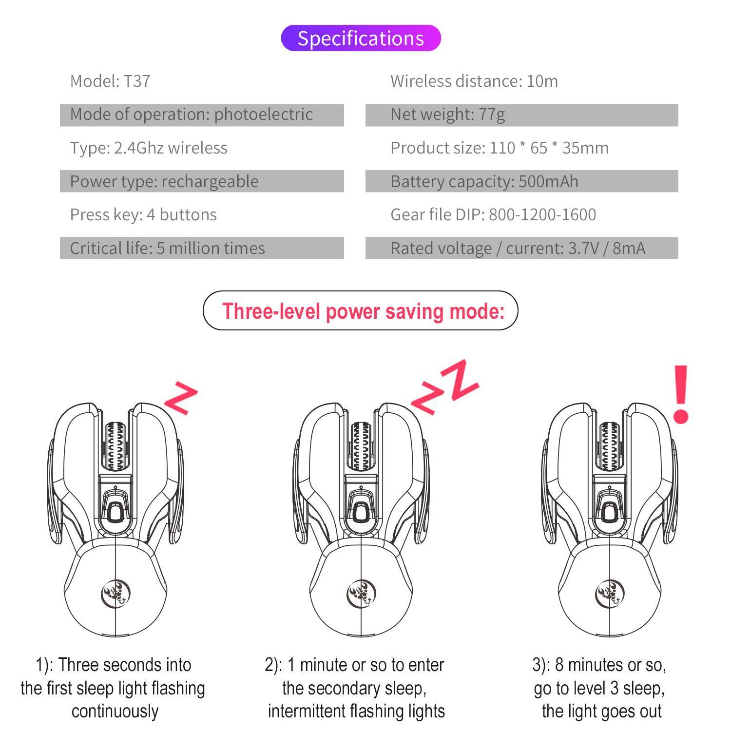 T37 Wireless Mouse USB1600dpi Rechargeable Office USB Mouse 2.4G Optical Mouse, Ergonomic Mouse for Laptop Desktop Sleep
