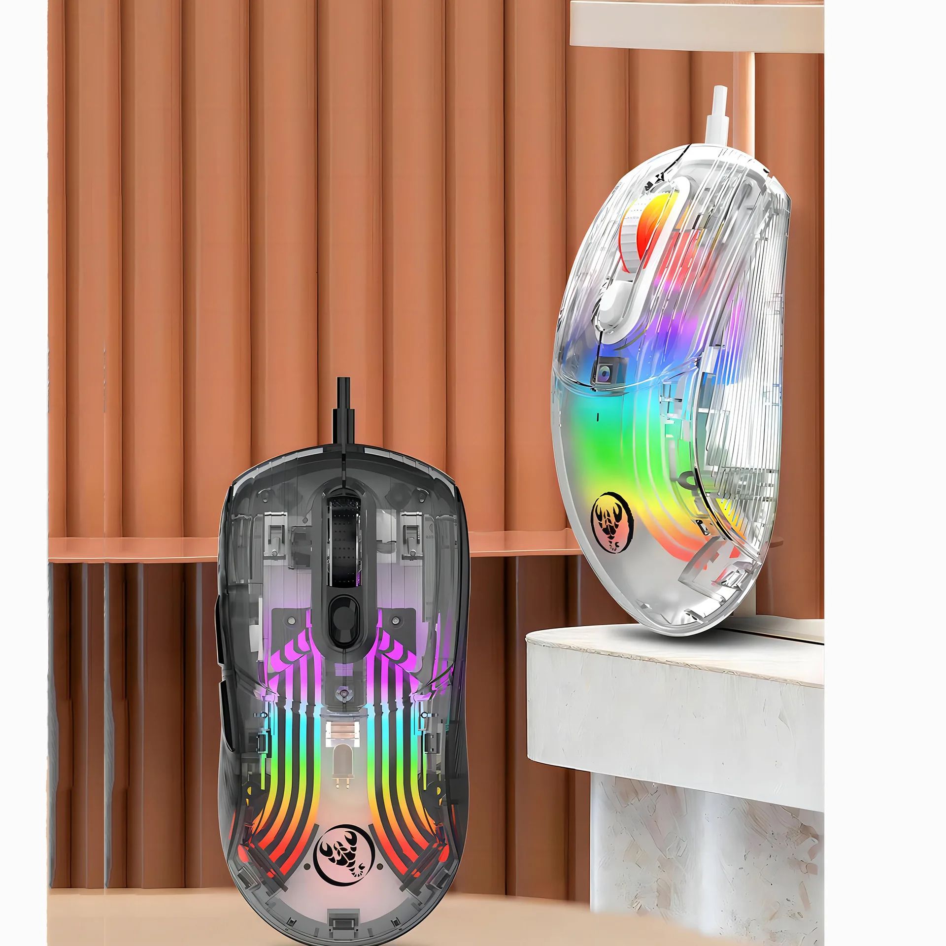 X400 Transparent Wired Gaming Mouse 7-key Macro Programming Braided Wire 12800dpi RGB Backlight Esports Mouse