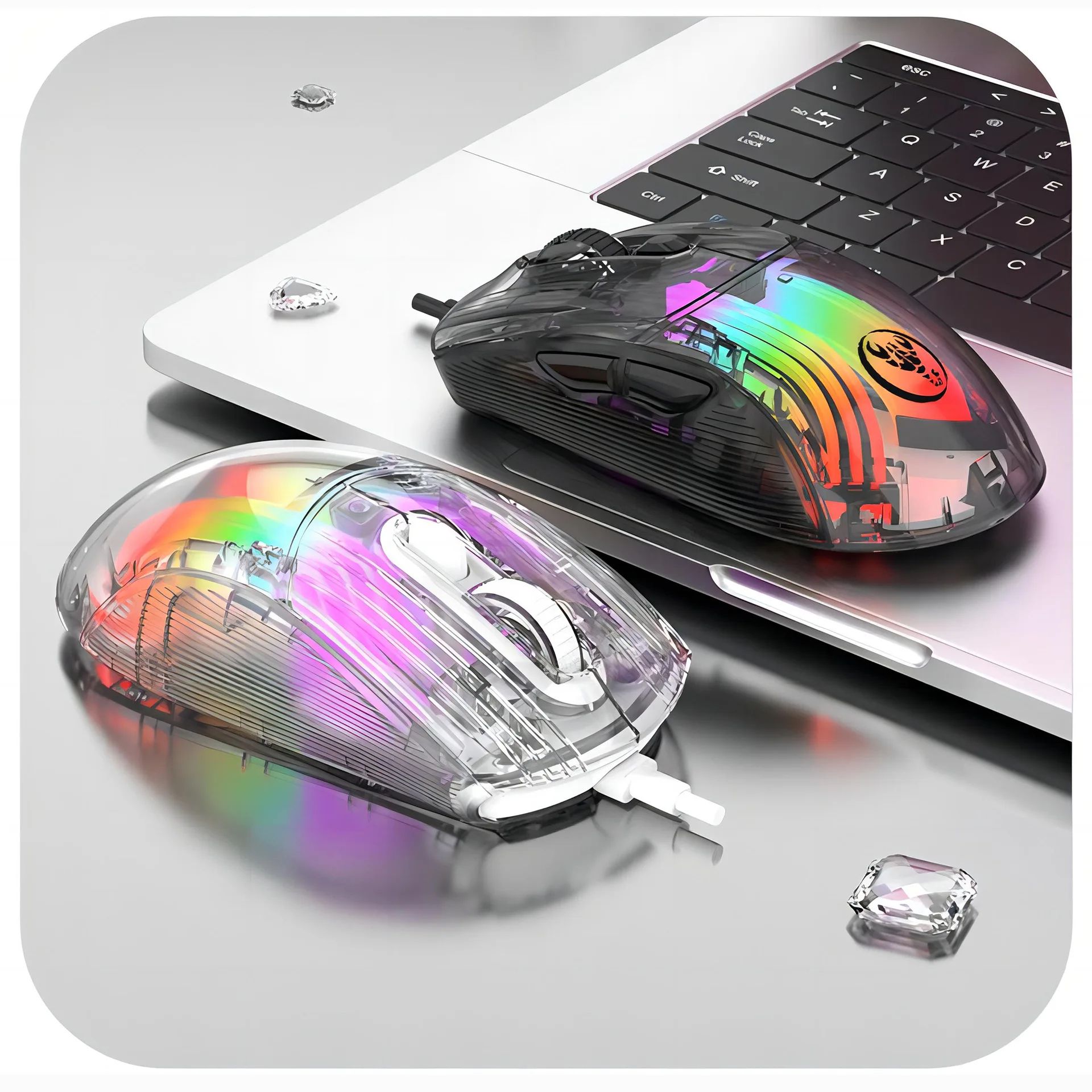 X400 Transparent Wired Gaming Mouse 7-key Macro Programming Braided Wire 12800dpi RGB Backlight Esports Mouse
