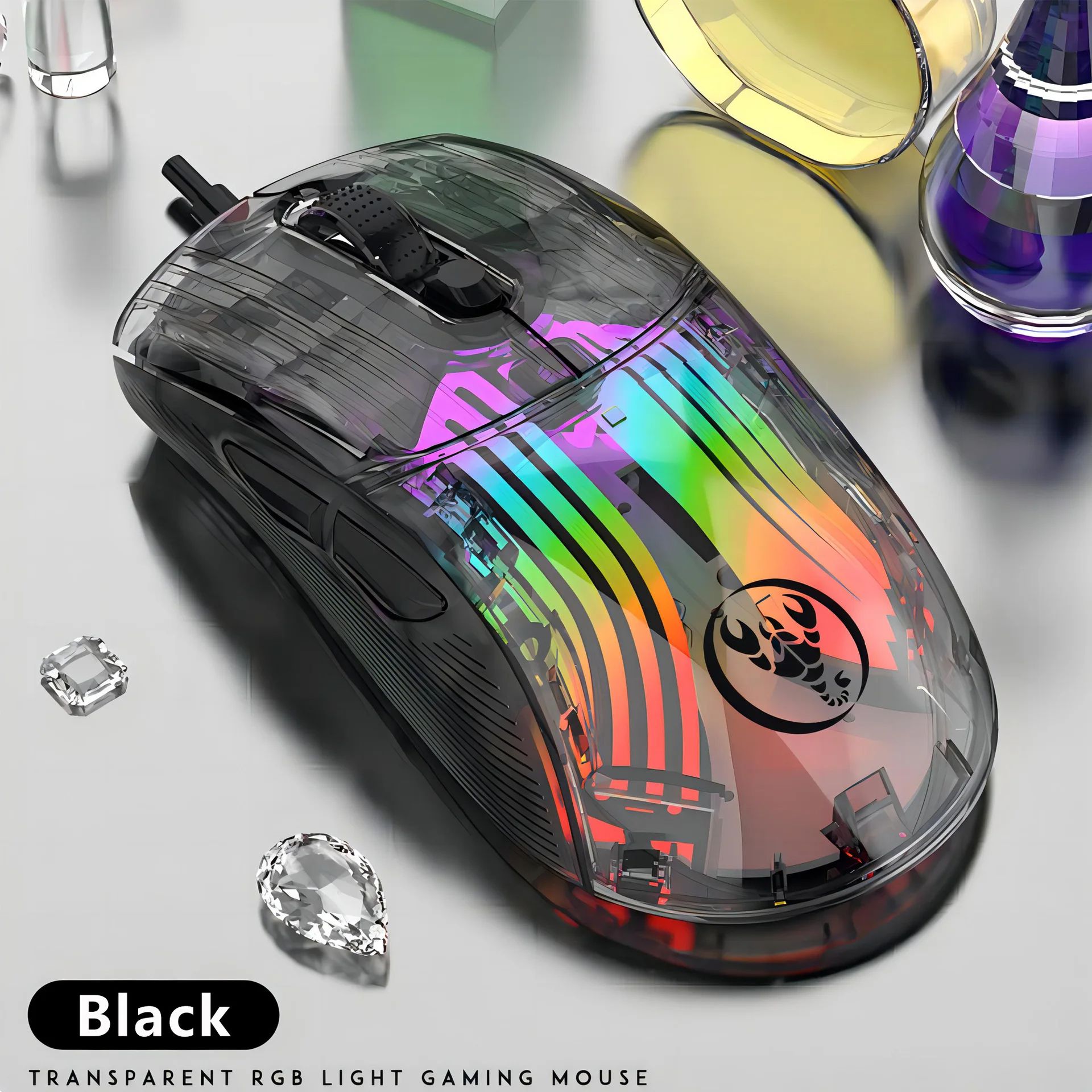 X400 Transparent Wired Gaming Mouse 7-key Macro Programming Braided Wire 12800dpi RGB Backlight Esports Mouse