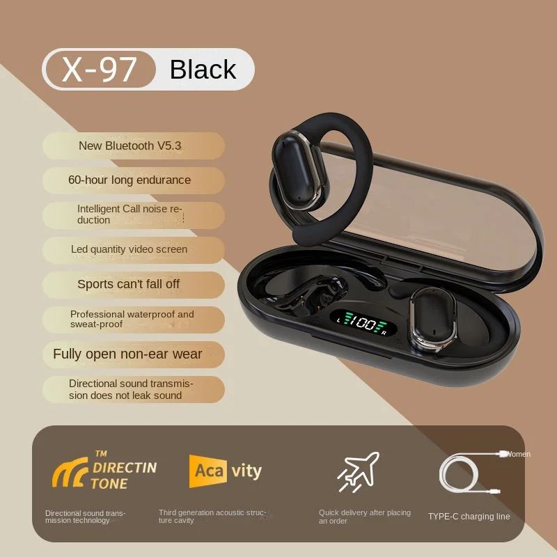 Wireless Bluetooth Headset Sports Comfortable To Wear Earphones Long Life Intelligent Digital Noise Reduction