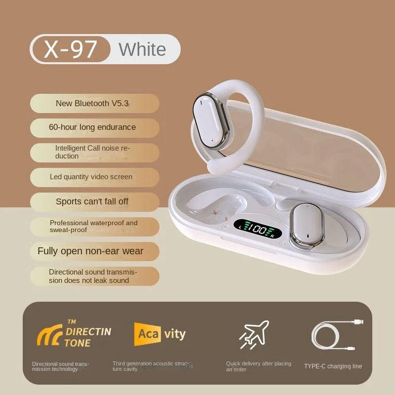 Wireless Bluetooth Headset Sports Comfortable To Wear Earphones Long Life Intelligent Digital Noise Reduction
