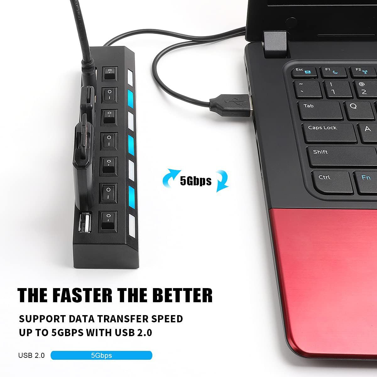 High Speed 4/7 Ports USB HUB Docking Station 2.0 Adapter Expander Multi Port Splitter Multiple Extender USB Hubs with Independent On/Off Switch and LED Indicators for Laptop, PC, Computer