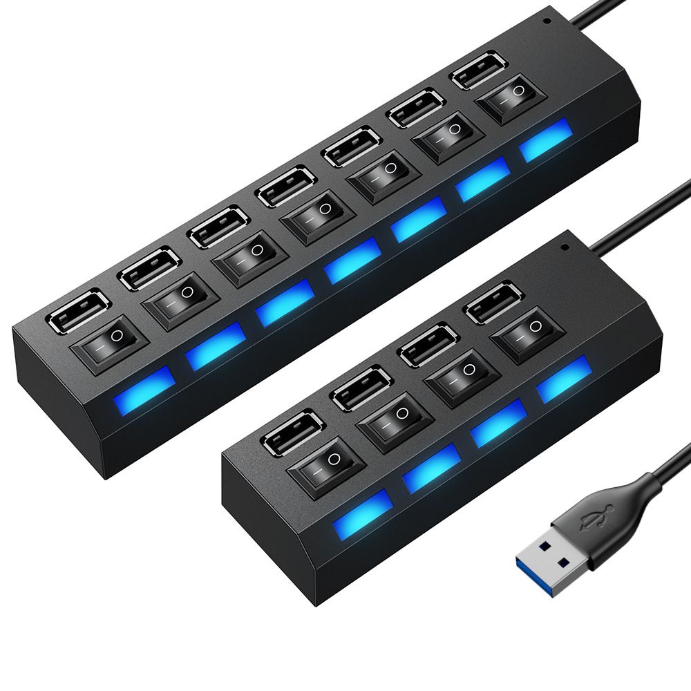 High Speed 4/7 Ports USB HUB Docking Station 2.0 Adapter Expander Multi Port Splitter Multiple Extender USB Hubs with Independent On/Off Switch and LED Indicators for Laptop, PC, Computer