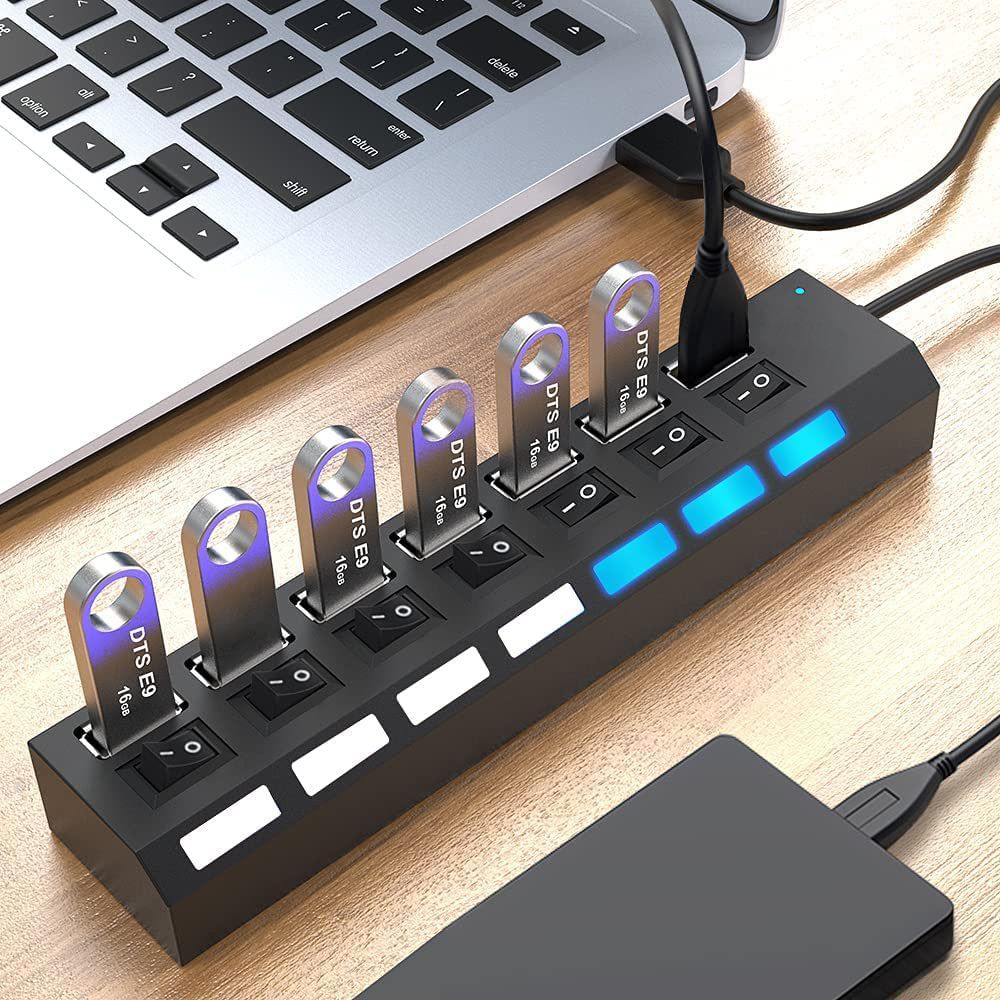 High Speed 4/7 Ports USB HUB Docking Station 2.0 Adapter Expander Multi Port Splitter Multiple Extender USB Hubs with Independent On/Off Switch and LED Indicators for Laptop, PC, Computer